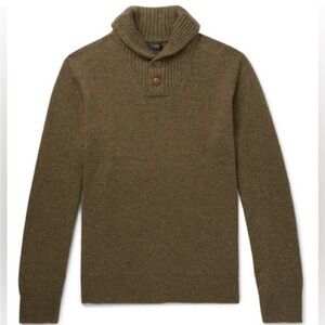 J. Crew rugged merino wool two button shawl collar pullover sweater olive green